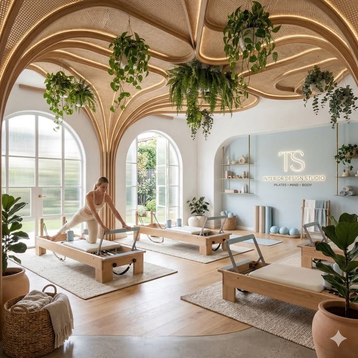 Wnętrze studia Wave Pilates — reformery w naturalnym świetle